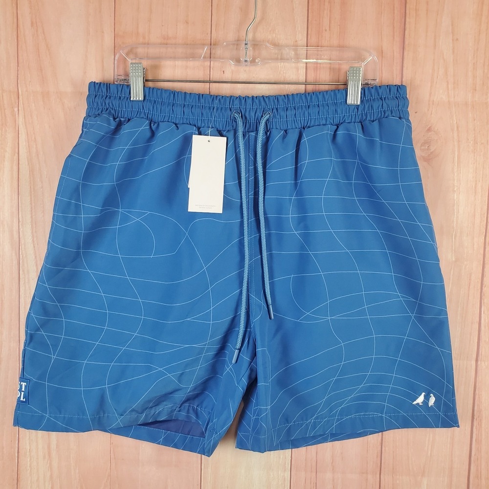 Staple Mens Swim Shorts XL Blue 100% Polyester Drawstring Waist Slash‎ Pockets